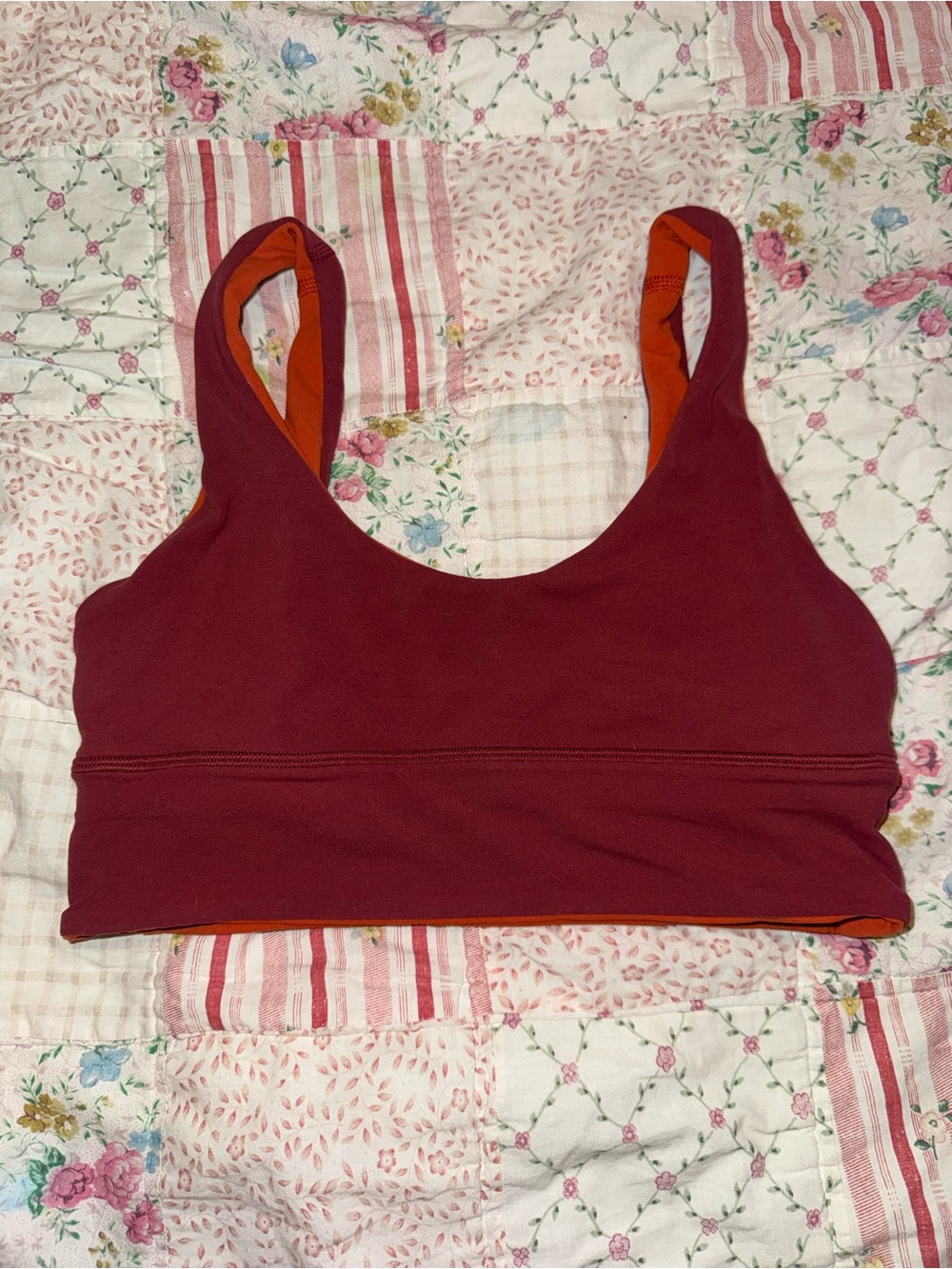 lululemon athletica Scoop Sports Bra in Burgundy with Orange Trim